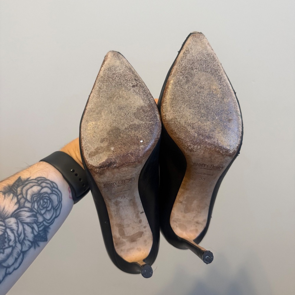 Jimmy Choo Black Leather Pointed Toe Stiletto Pumps Heels IT 38 US 8 - Picture 16 of 16